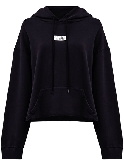MM6 Maison Margiela Cotton Drawstring Hoodie with Raw-Cut Hem in Black Black