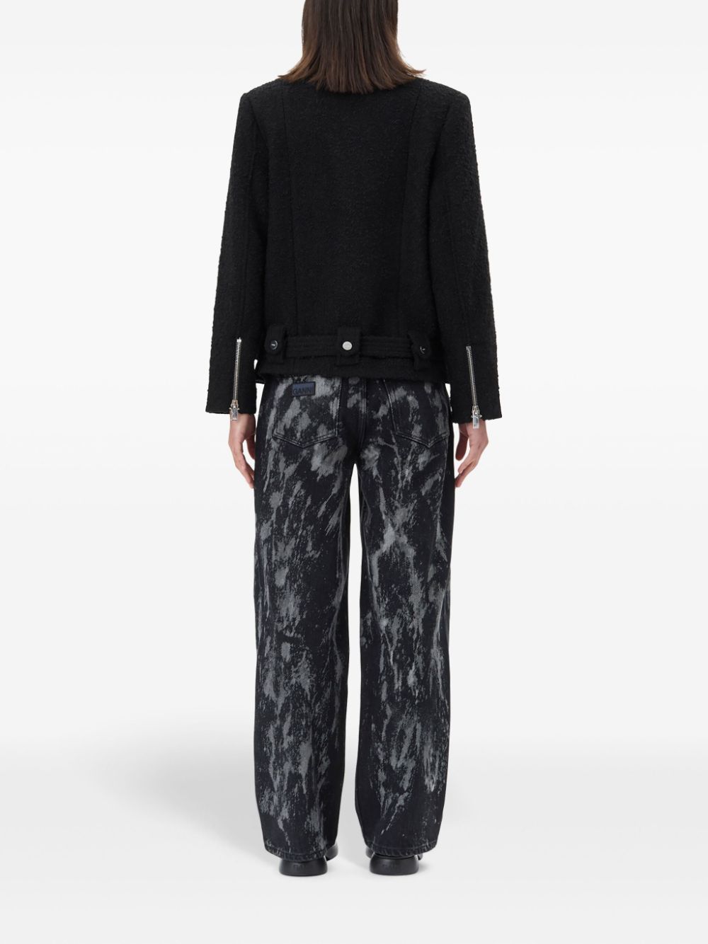 Ganni Textured Bouclé Wool-Blend Jacket Black