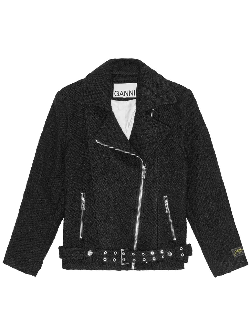 Ganni Textured Bouclé Wool-Blend Jacket Black