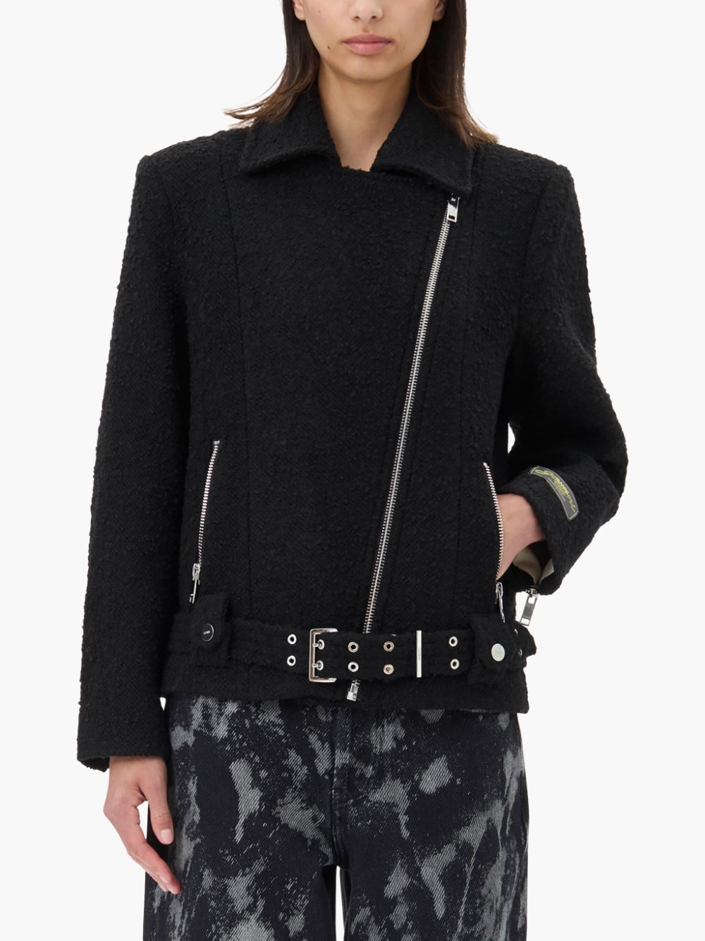 Ganni Textured Bouclé Wool-Blend Jacket Black