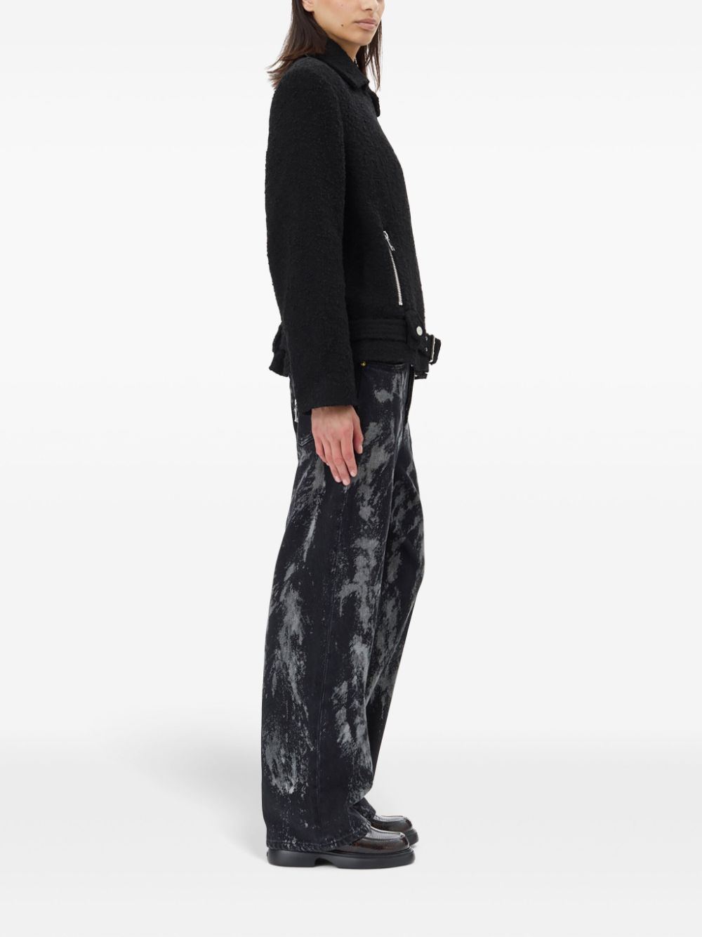 Ganni Textured Bouclé Wool-Blend Jacket Black