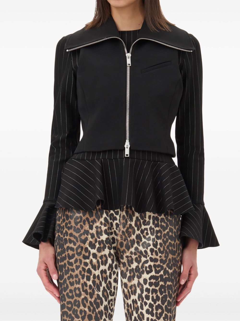 Ganni Sleeveless Crepe Zip Tank Top Black