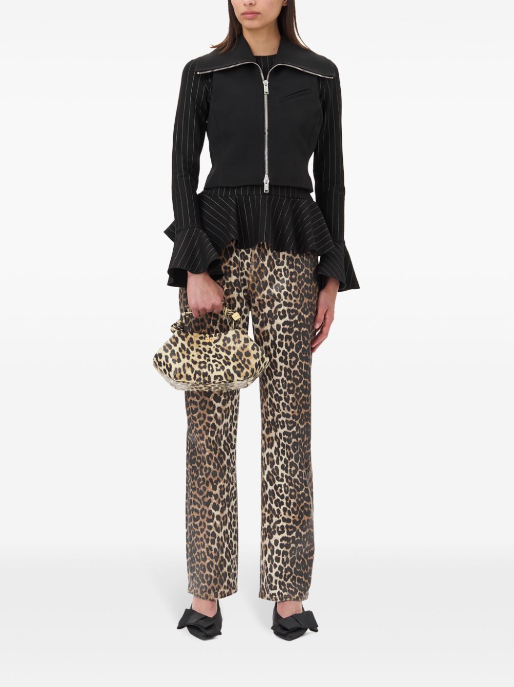 Ganni Sleeveless Crepe Zip Tank Top Black