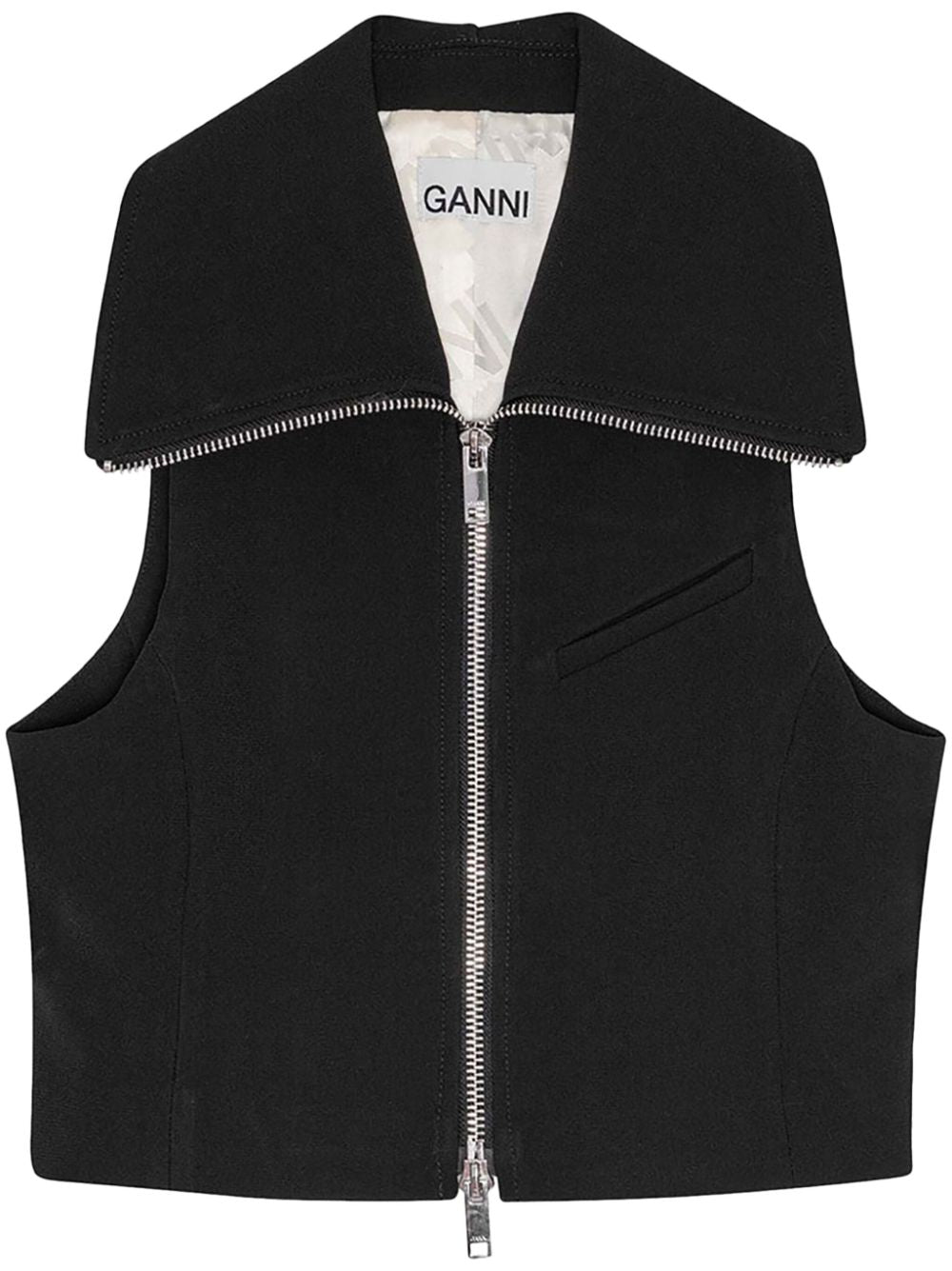 Ganni Sleeveless Crepe Zip Tank Top Black