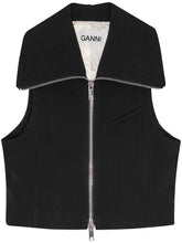 Ganni Sleeveless Crepe Zip Tank Top Black