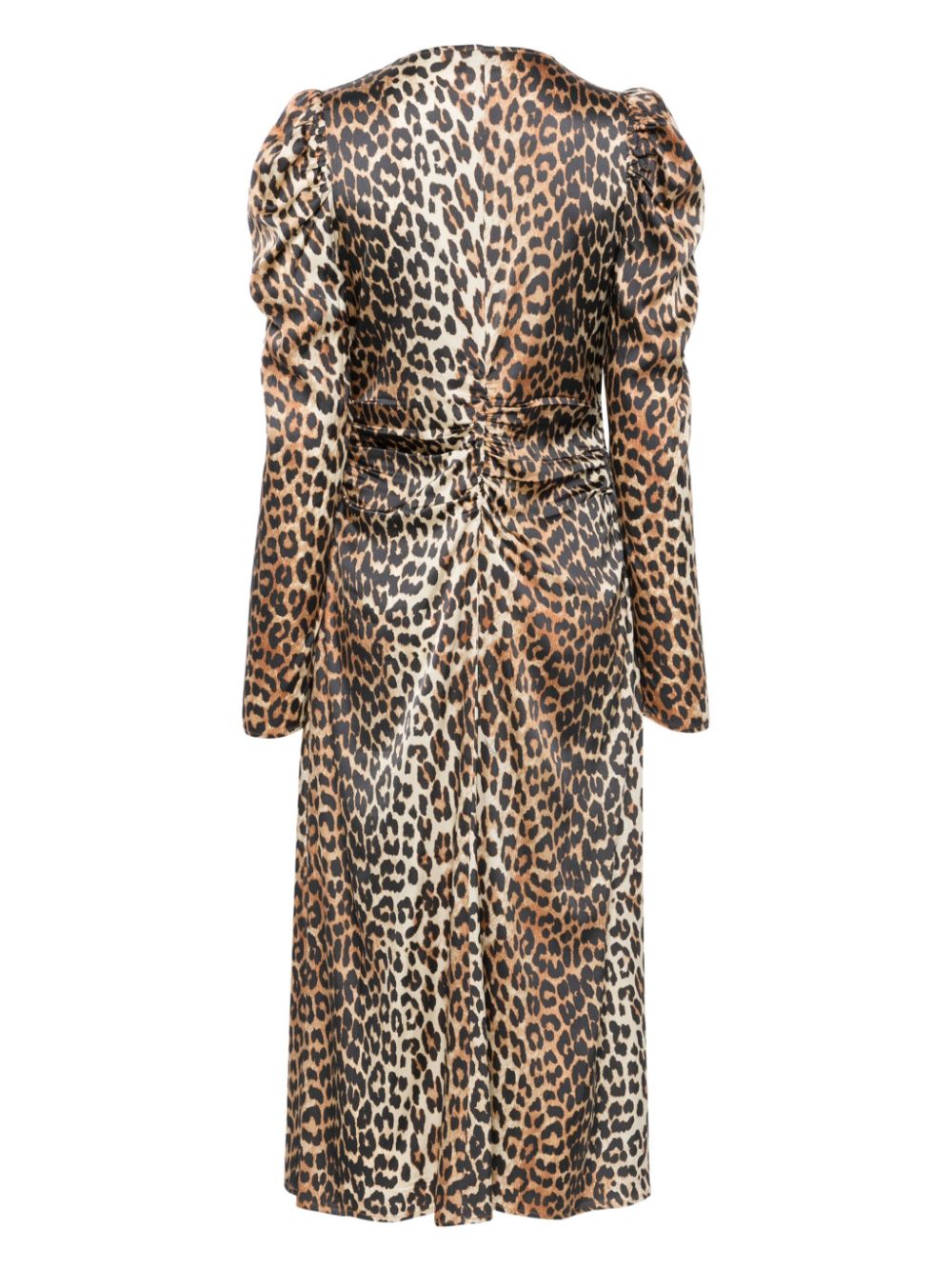 Ganni leopard-print Ruched Midi Dress Brown