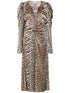 Ganni leopard-print Ruched Midi Dress Brown