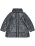 Ganni Shiny Quilted Midi Jacket With Hood Black