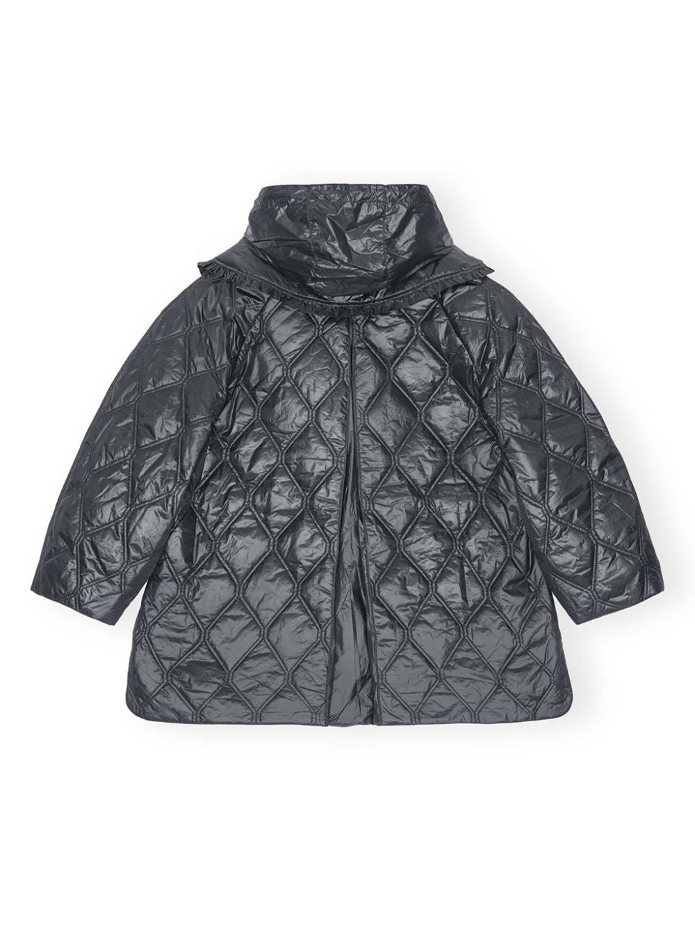Ganni Shiny Quilted Midi Jacket With Hood Black