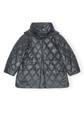 Ganni Shiny Quilted Midi Jacket With Hood Black