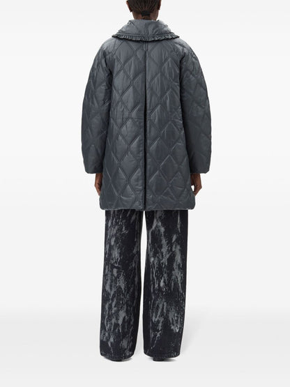 Ganni Shiny Quilted Midi Jacket With Hood Black