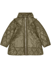 Ganni Shiny Quilted Midi Jacket in Khaki