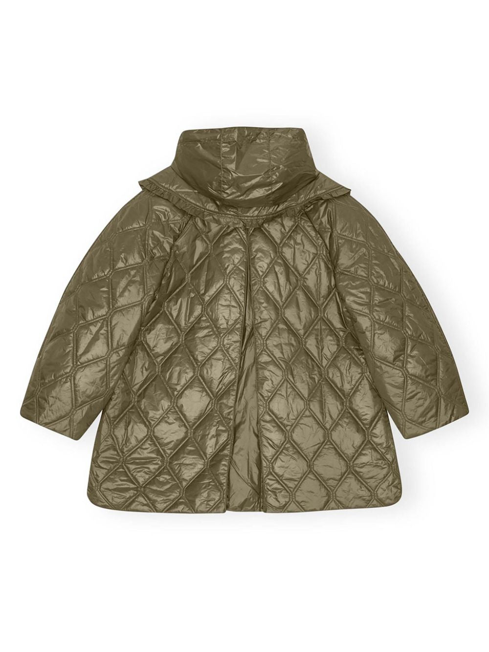 Ganni Shiny Quilted Midi Jacket in Khaki