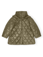 Ganni Shiny Quilted Midi Jacket in Khaki