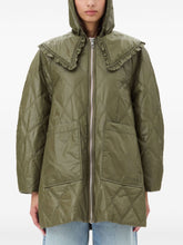 Ganni Shiny Quilted Midi Jacket in Khaki