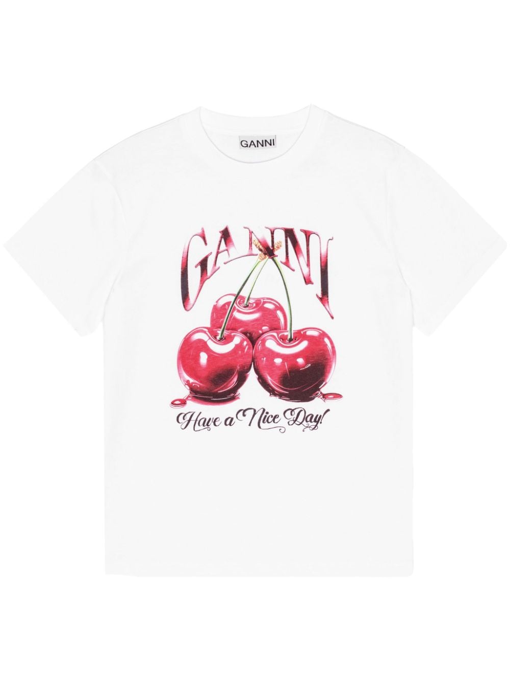 GANNI White Cherry Print T-shirts