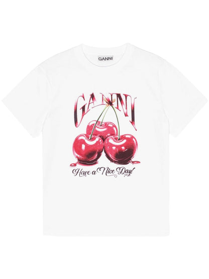 GANNI White Cherry Print T-shirts