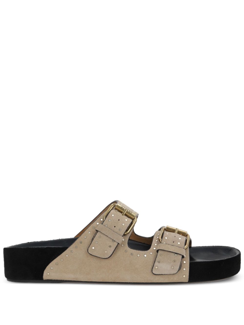 Isabel Marant Lennyo Suede Studded Buckle Sandals Beige