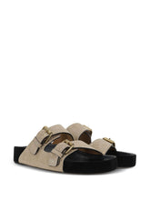 Isabel Marant Lennyo Suede Studded Buckle Sandals Beige