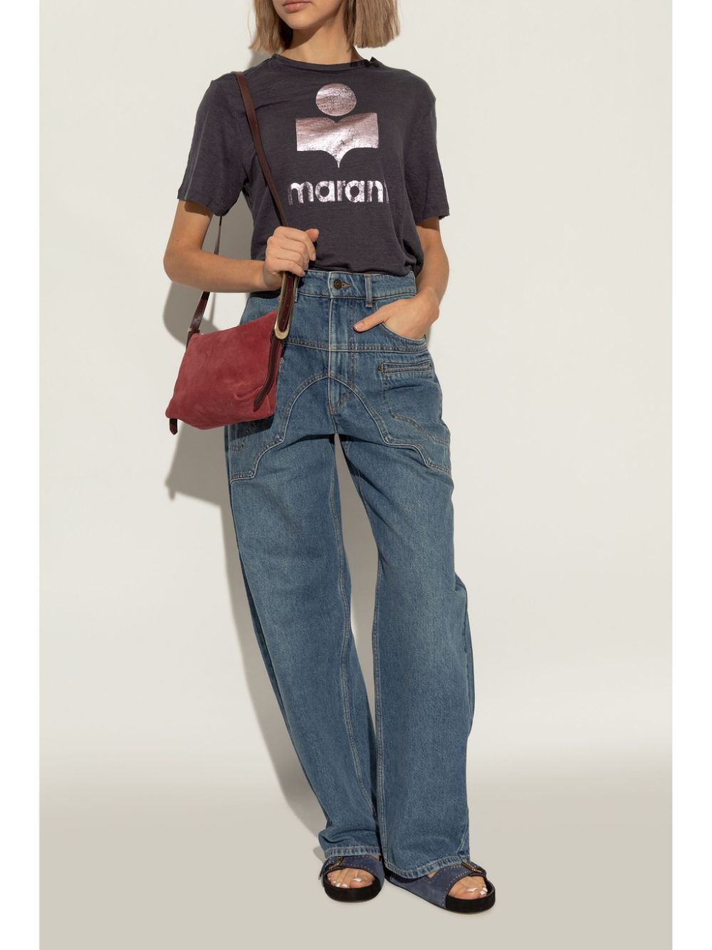 Isabel Marant Lennyo Suede Buckle-Strap Studded Sandals Blue