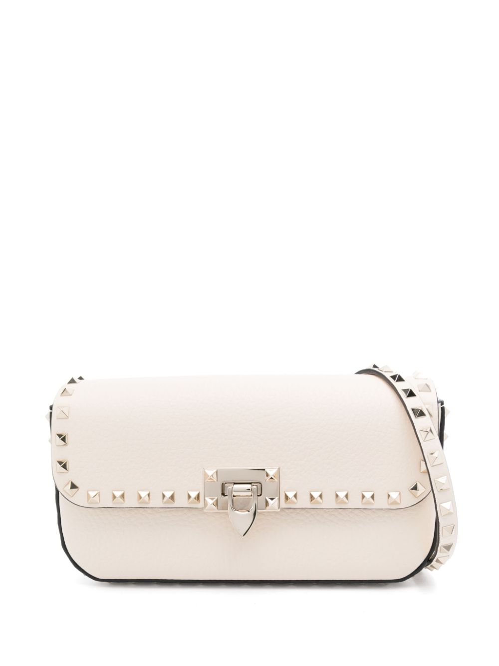 Valentino Garavani Rockstud Pebbled Calf Leather Crossbody Bag White