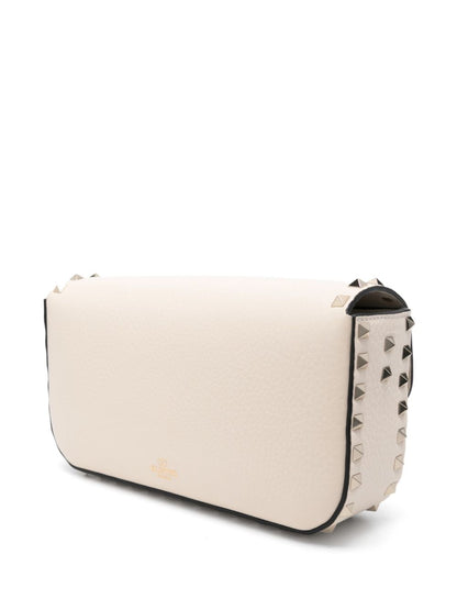 Valentino Garavani Rockstud Pebbled Calf Leather Crossbody Bag White