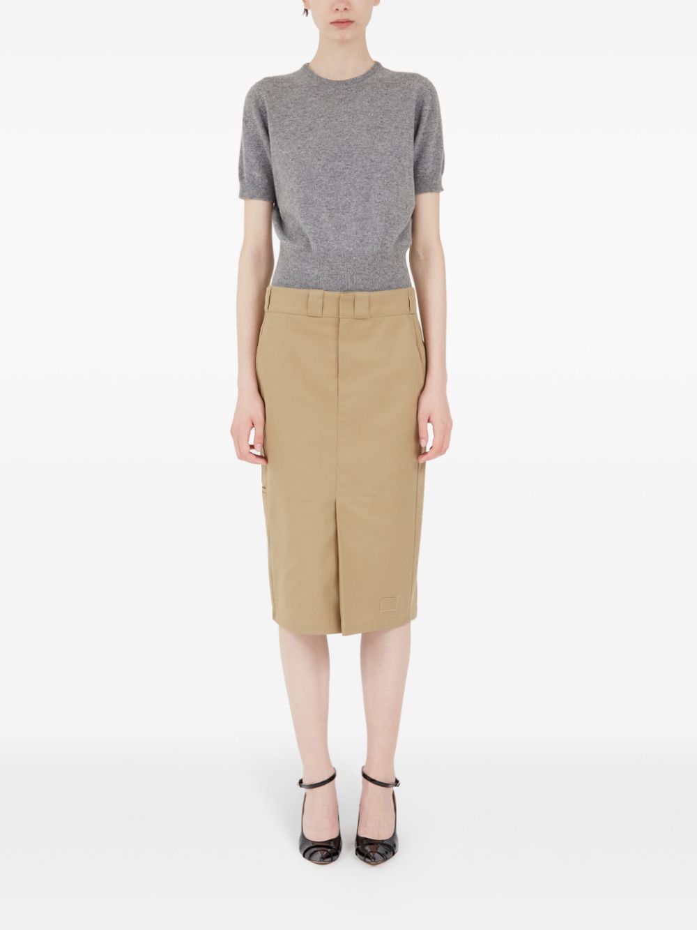 Maison Margiela High-Rise Camel Cotton-Blend Midi Skirt Camel