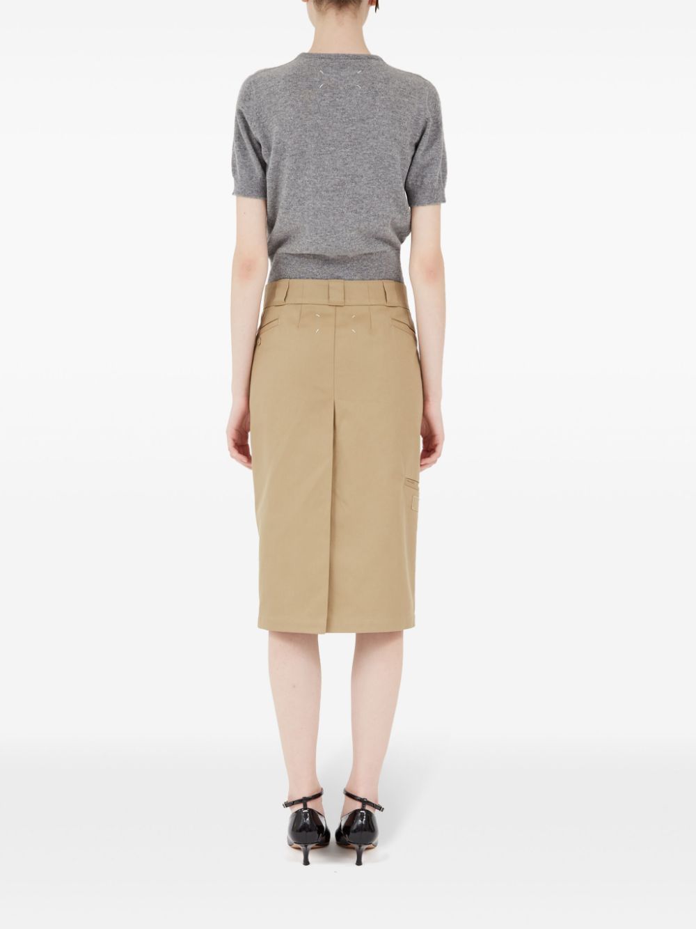 Maison Margiela High-Rise Camel Cotton-Blend Midi Skirt Camel