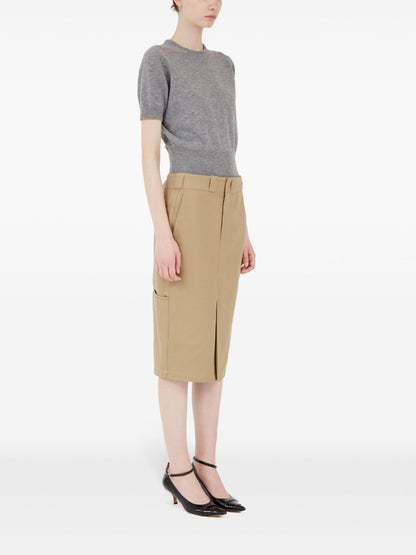 Maison Margiela High-Rise Camel Cotton-Blend Midi Skirt Camel