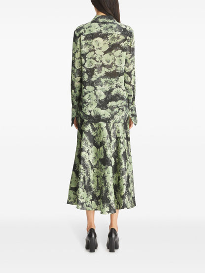 Tory Burch Light Green Printed Viscose Shirt with Split Cuffs Green