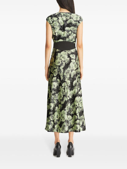 Tory Burch U-neck Viscose Mid-Length Dress Green