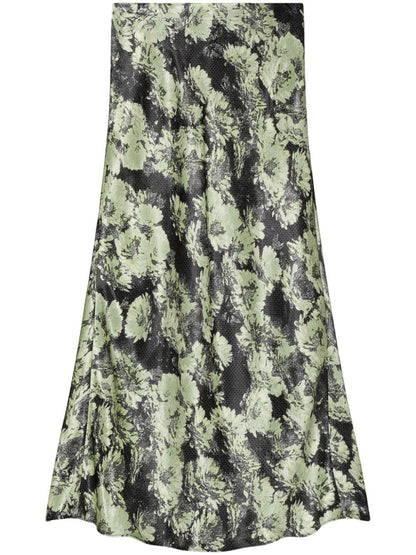 Tory Burch Pastel Green Printed Fluted Maxi Skirt Green