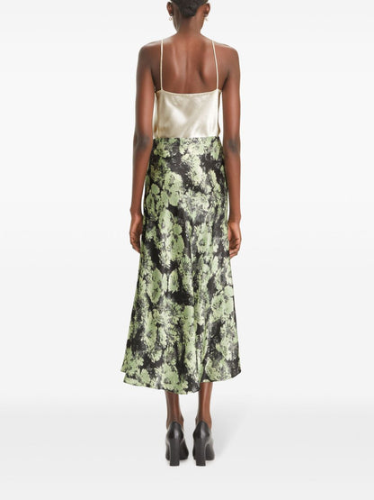 Tory Burch Pastel Green Printed Fluted Maxi Skirt Green