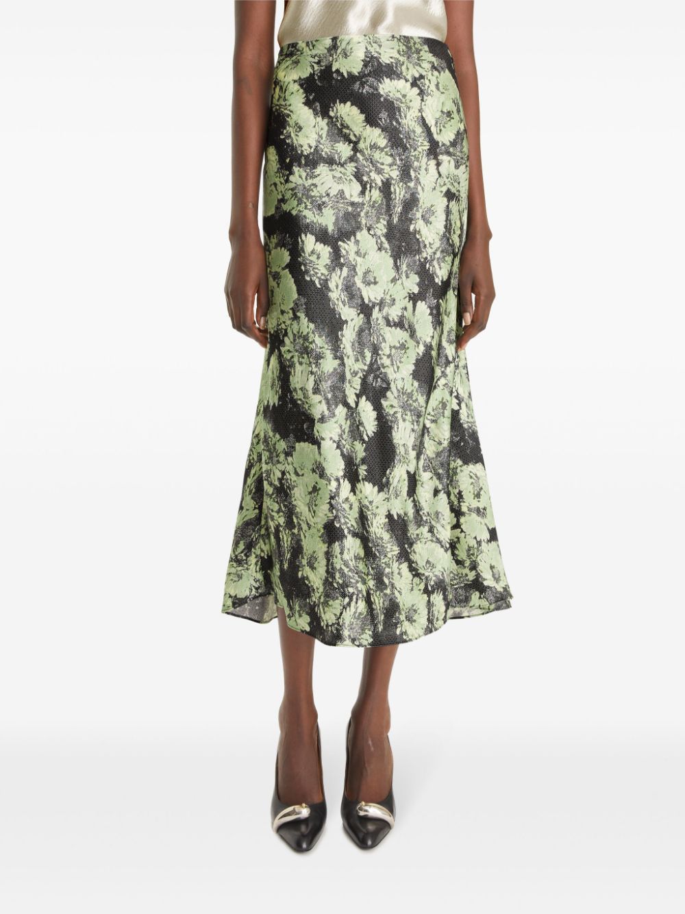 Tory Burch Pastel Green Printed Fluted Maxi Skirt Green