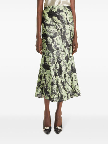 Tory Burch Pastel Green Printed Fluted Maxi Skirt Green