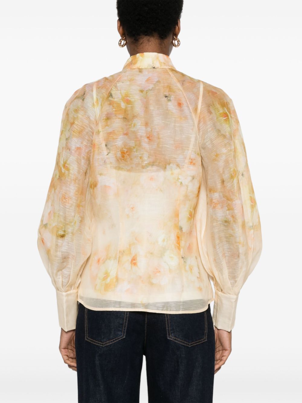 Zimmermann Crush Semi-Sheer Floral Linen-Silk Shirt Light Yellow