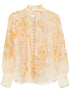 Zimmermann Crush Semi-Sheer Floral Linen-Silk Shirt Light Yellow