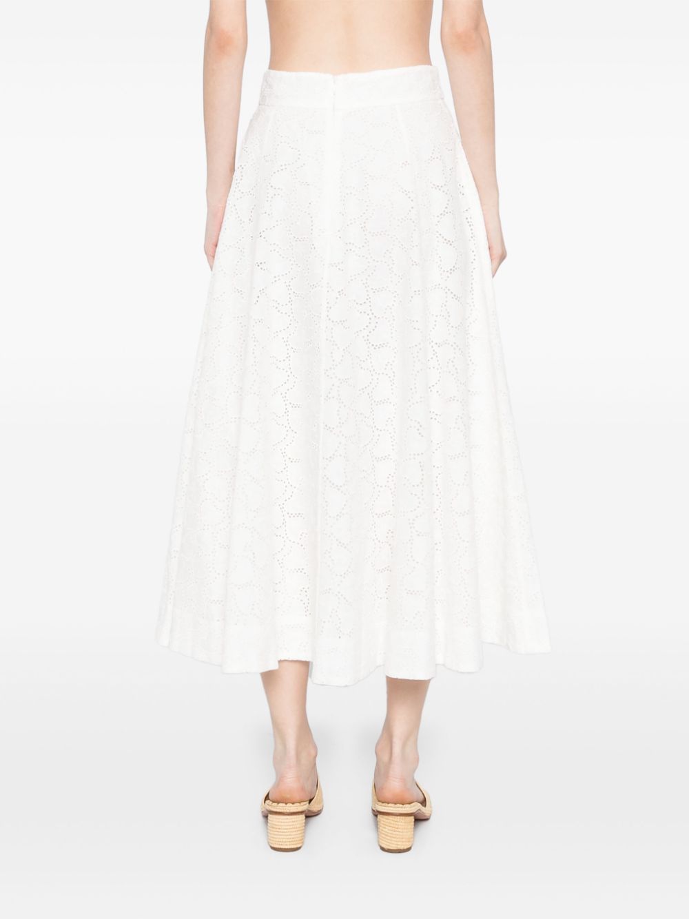 Zimmermann Embroidered White Crush Cotton Midi Skirt White