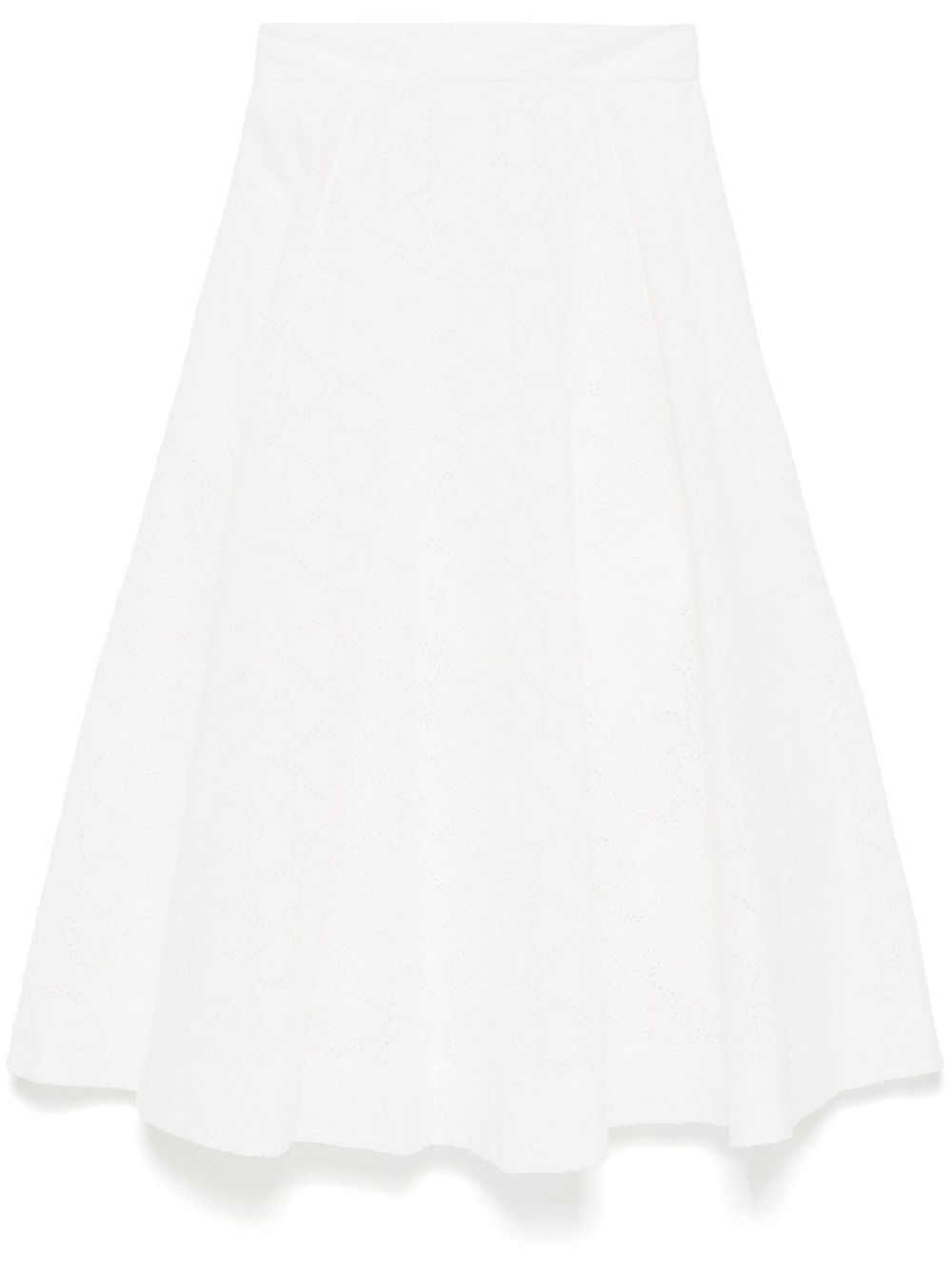 Zimmermann Embroidered White Crush Cotton Midi Skirt White