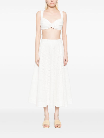 Zimmermann Embroidered White Crush Cotton Midi Skirt White