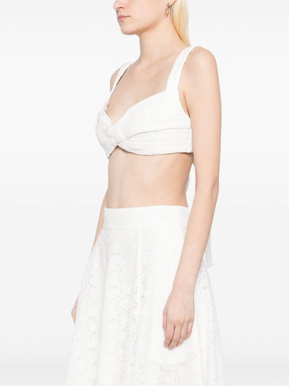 Zimmermann Crush Embroidered Linen Bralette White