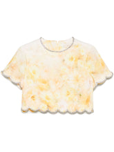 Zimmermann Crush Embellished Floral-Print Linen Cropped Top Yellow