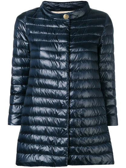 HERNO Funnel-Neck Cropped Sleeve Padded Midi Jacket Blue