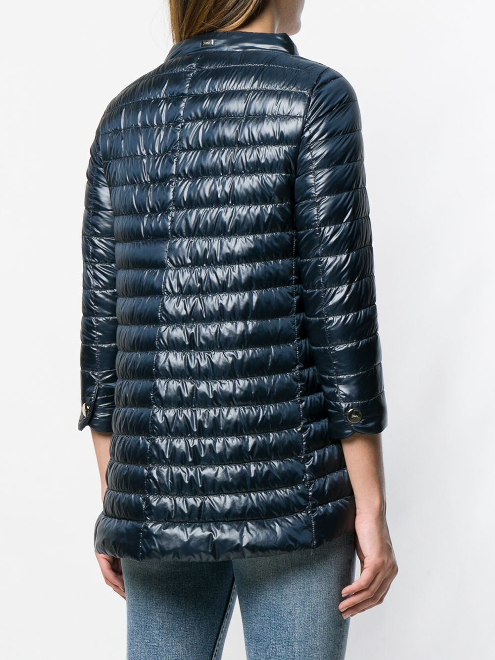 HERNO Funnel-Neck Cropped Sleeve Padded Midi Jacket Blue