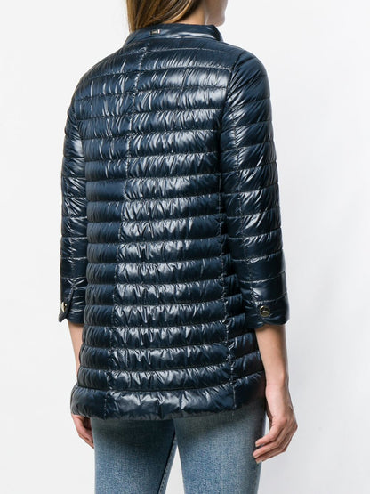HERNO Funnel-Neck Cropped Sleeve Padded Midi Jacket Blue