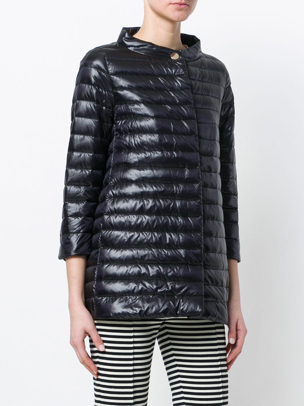 HERNO Lightweight Quilted Feather Down Midi Jacket Black