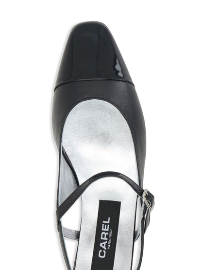 Carel Paris Pointed Toe Black Leather Slingback Flats Black