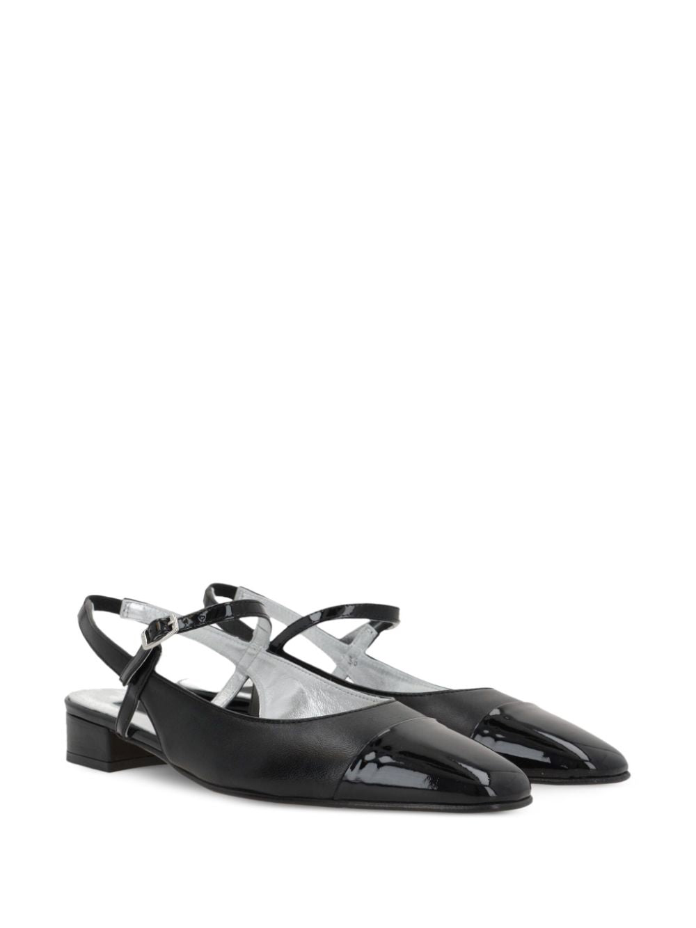 Carel Paris Pointed Toe Black Leather Slingback Flats Black