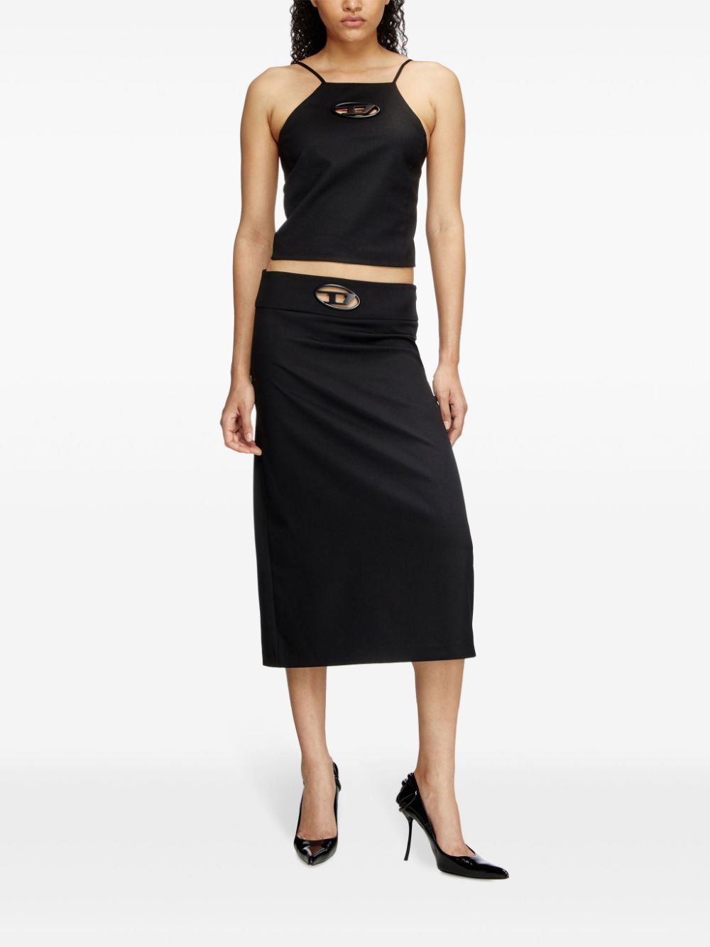 Diesel Oval D Cropped Halterneck Top Black