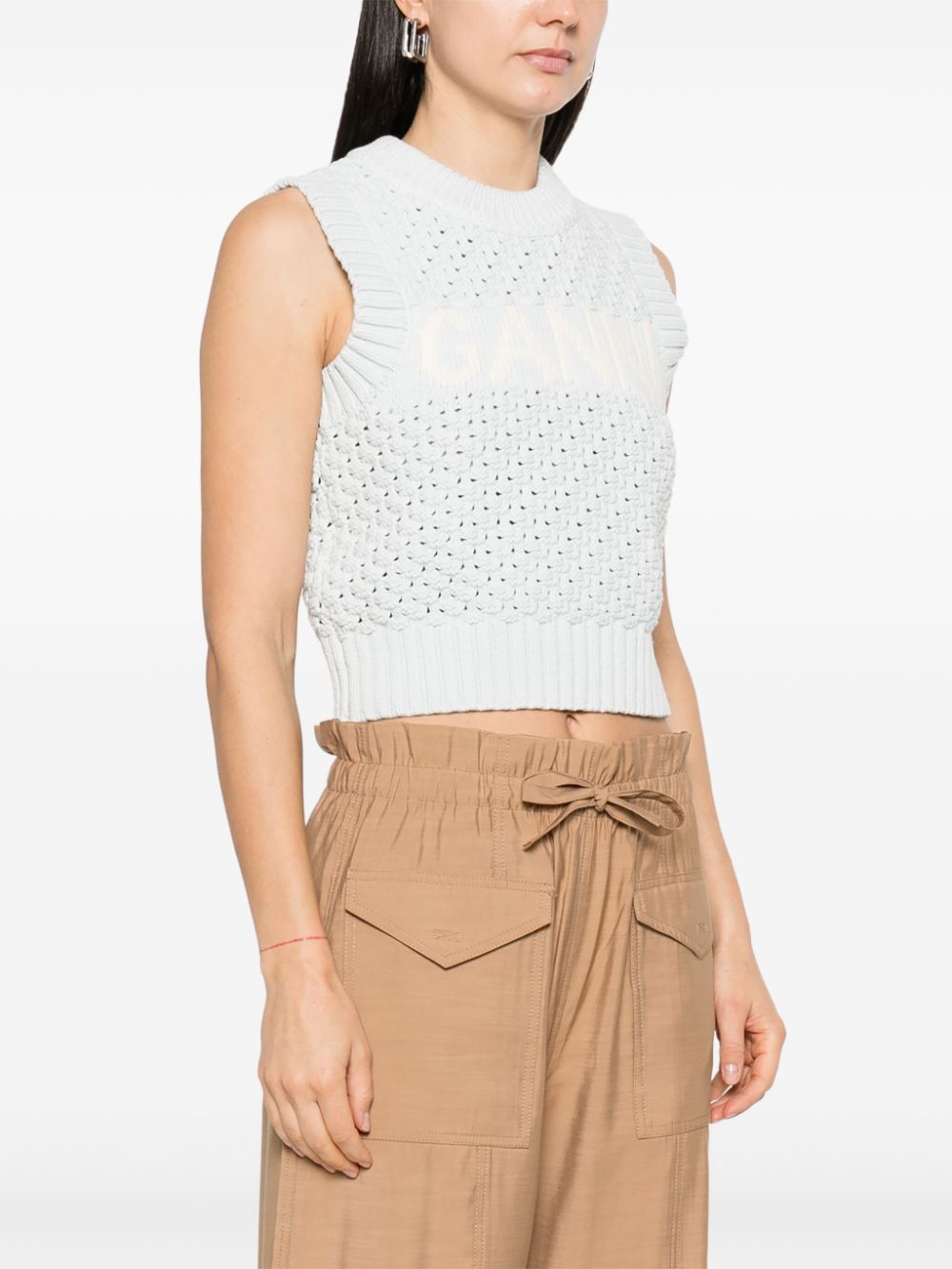 Ganni Openwork Organic Cotton Vest White